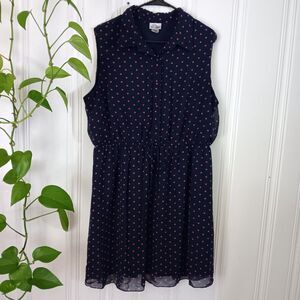 Sweet Storm Women's Blue Pink Polka Dot Collared Elastic Waist Dress Size 18W